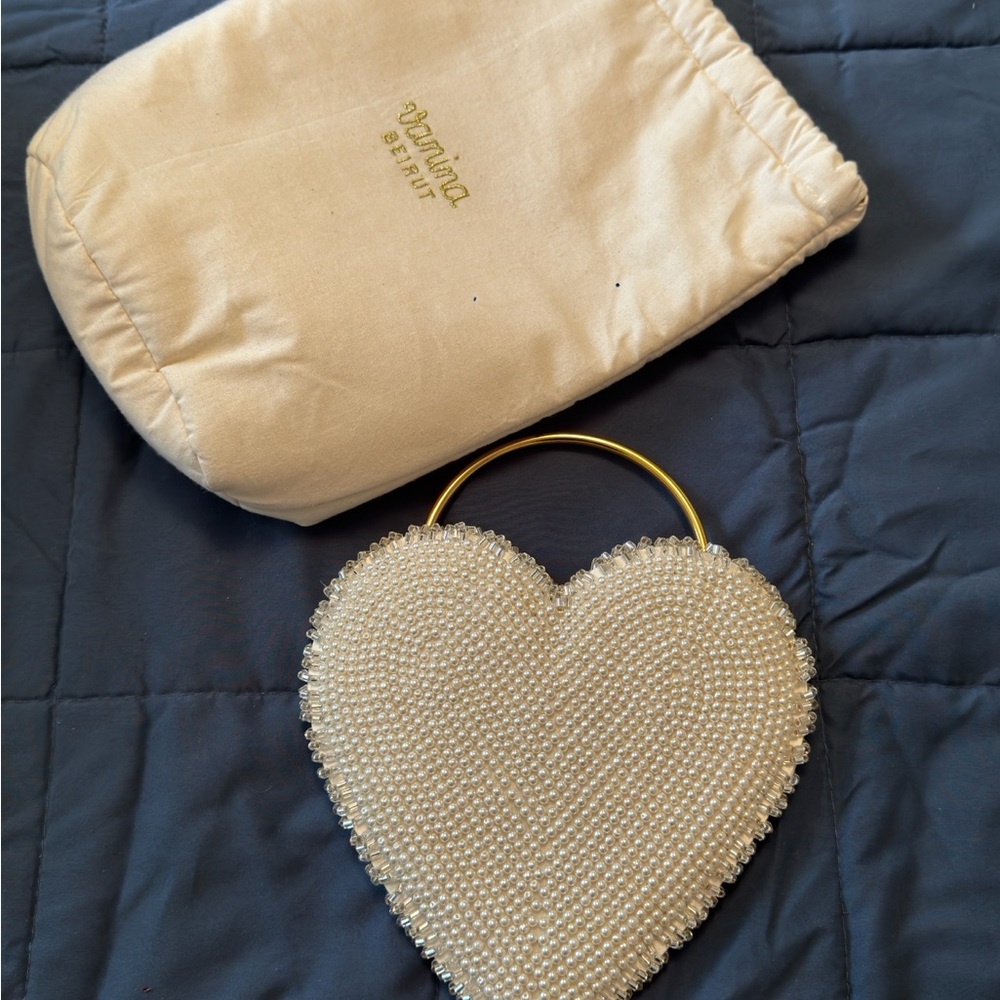 Vanina Reine de Coeur Beaded Heart Bag with Gold Handle